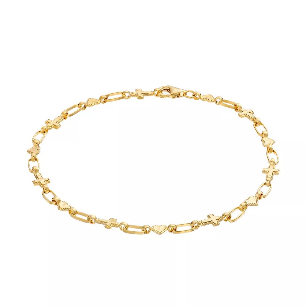 Kristen Kesho Sterling Silver Heart & Cross Link Bracelet, Women's, Size: 7.5" Product Image