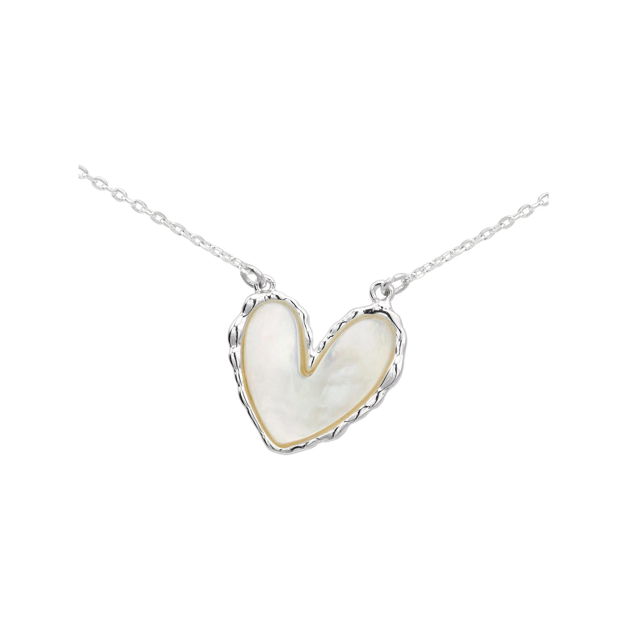 City Luxe Silver Tone Mother of Pearl Heart Pendant Necklace, Women's, Silver Tone Mop Product Image