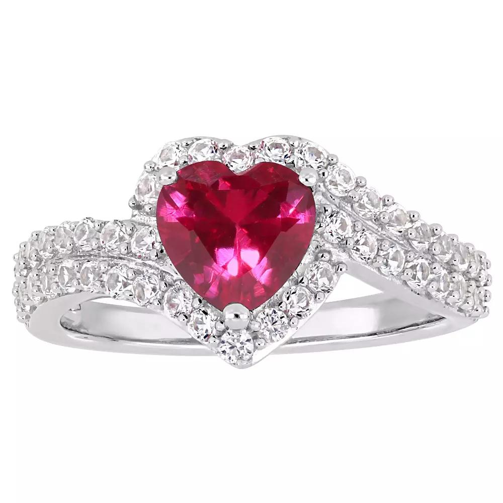 Stella Grace Sterling Silver Lab Created Ruby & Lab Created White Sapphire Heart Halo Ring, Women's,  Product Image