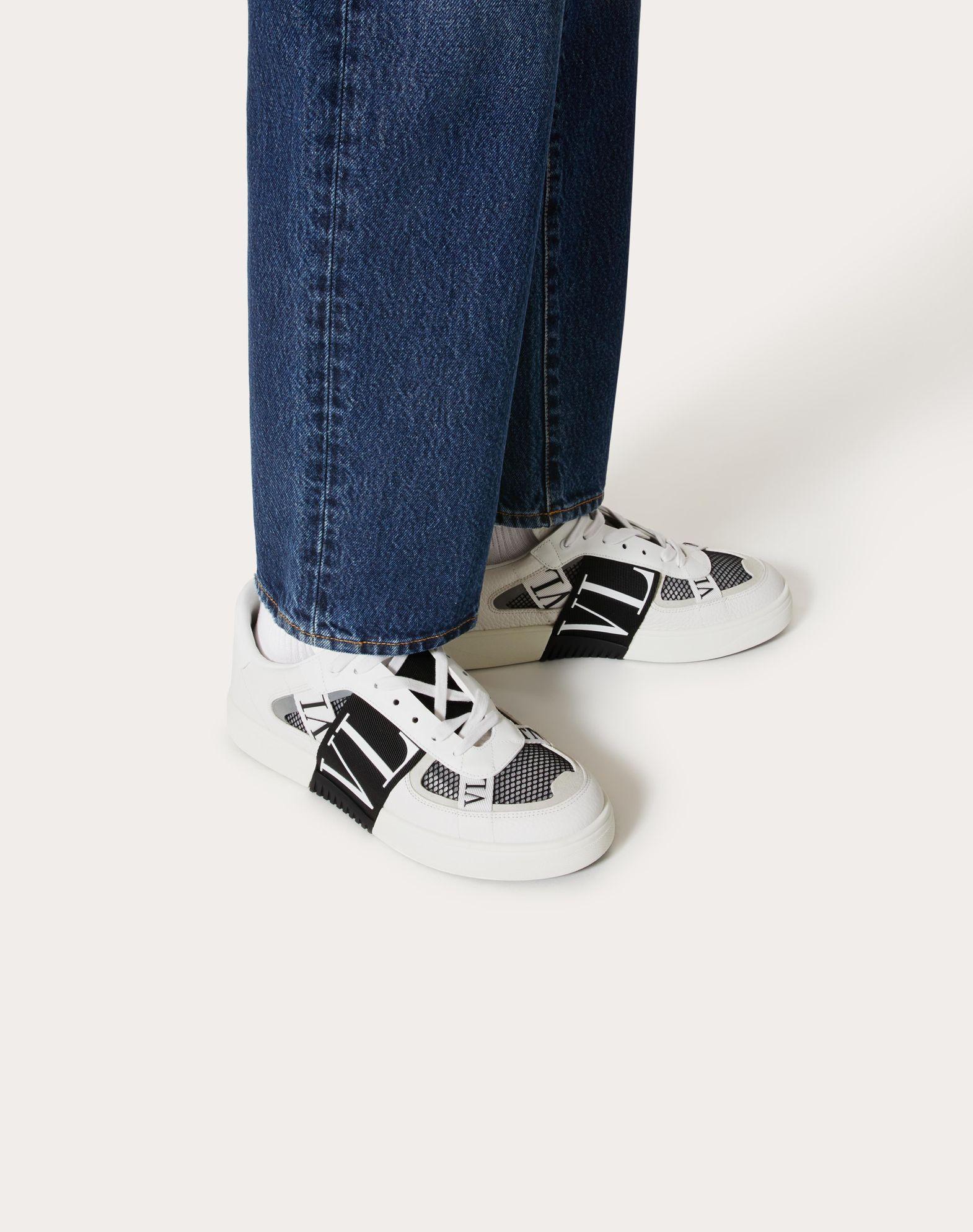 VL7N LOW-TOP SNEAKERS IN CALFSKIN AND MESH FABRIC WITH BANDS Product Image