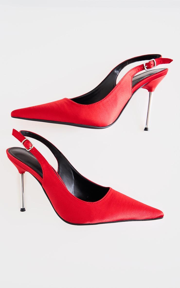 Red Satin Wide Fit Point Toe High Stiletto Court Heels Product Image