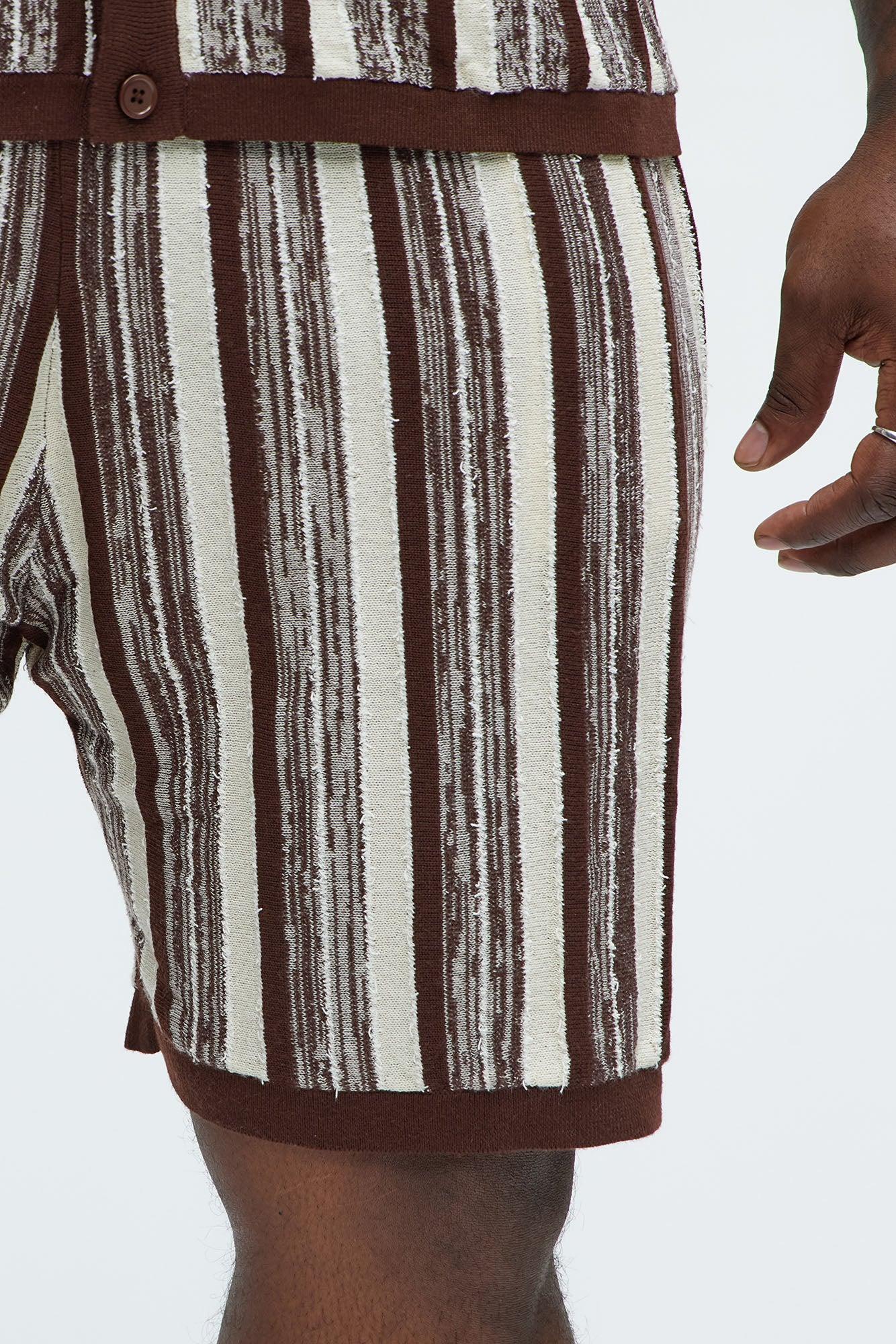 Textured Stripes Knitted Shorts - Brown/combo Product Image