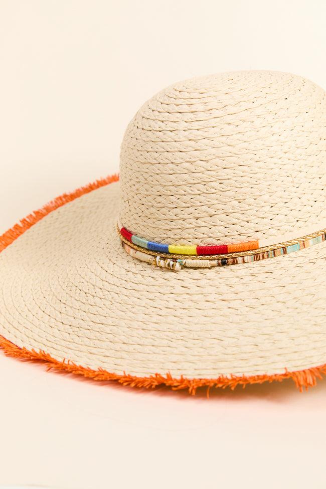 Natural Orange Fringe Trim Straw Hat FINAL SALE Product Image
