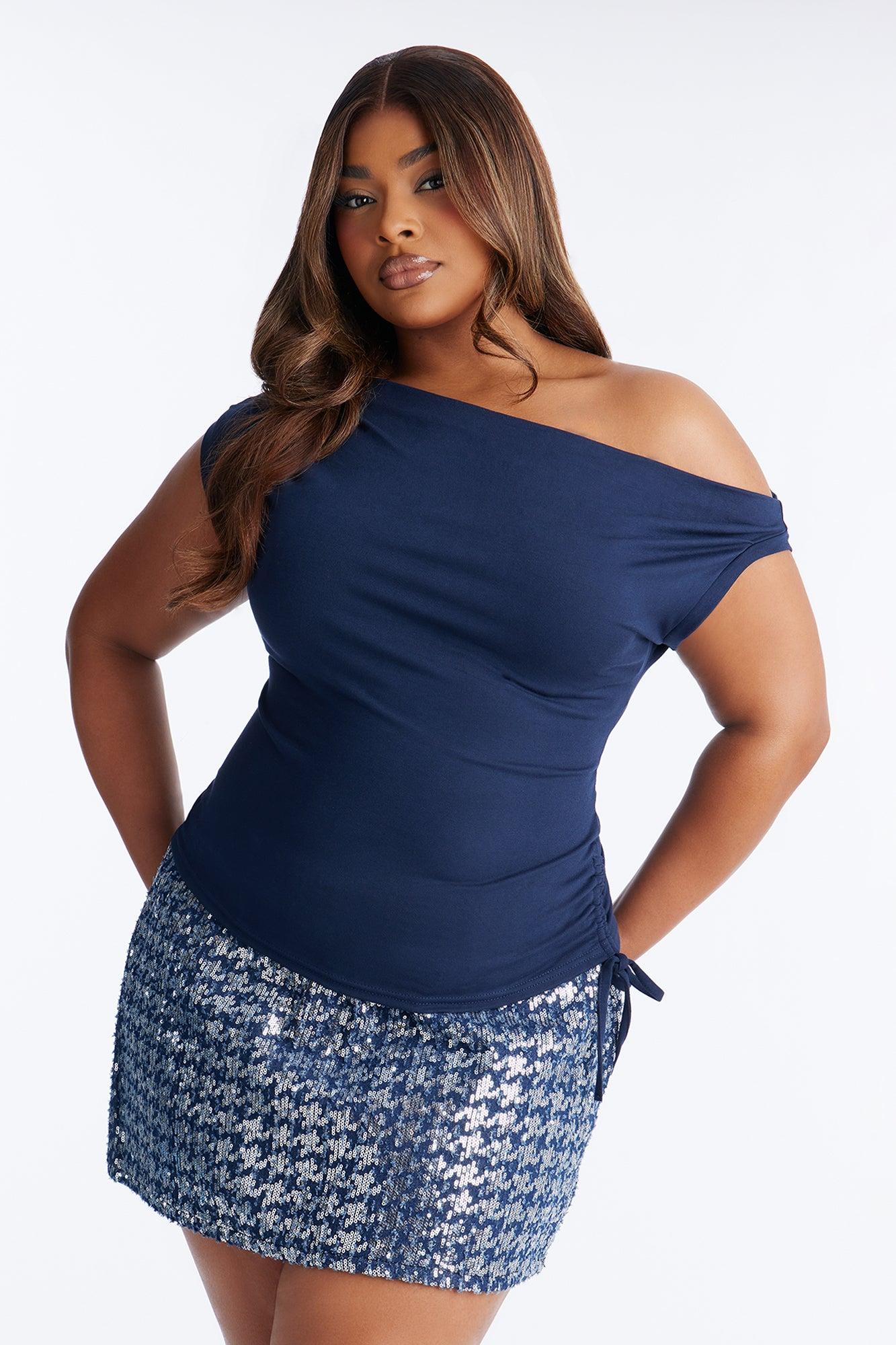 Vera One Shoulder Top - Navy Female Product Image