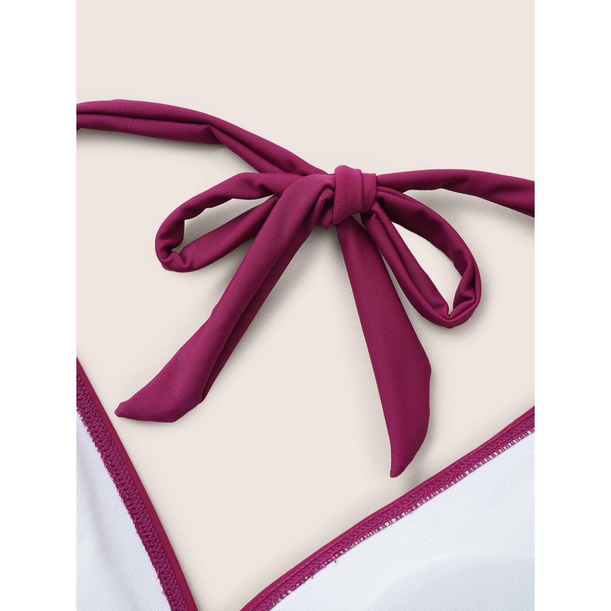 Plus Size Solid Ruffle Hem Empire Waist Halter Neck Swim Dress Women's Swimwear RedViolet Resort Bodycon Halter neck High stretch Curve Swim Dresses BloomChic 12/L Product Image