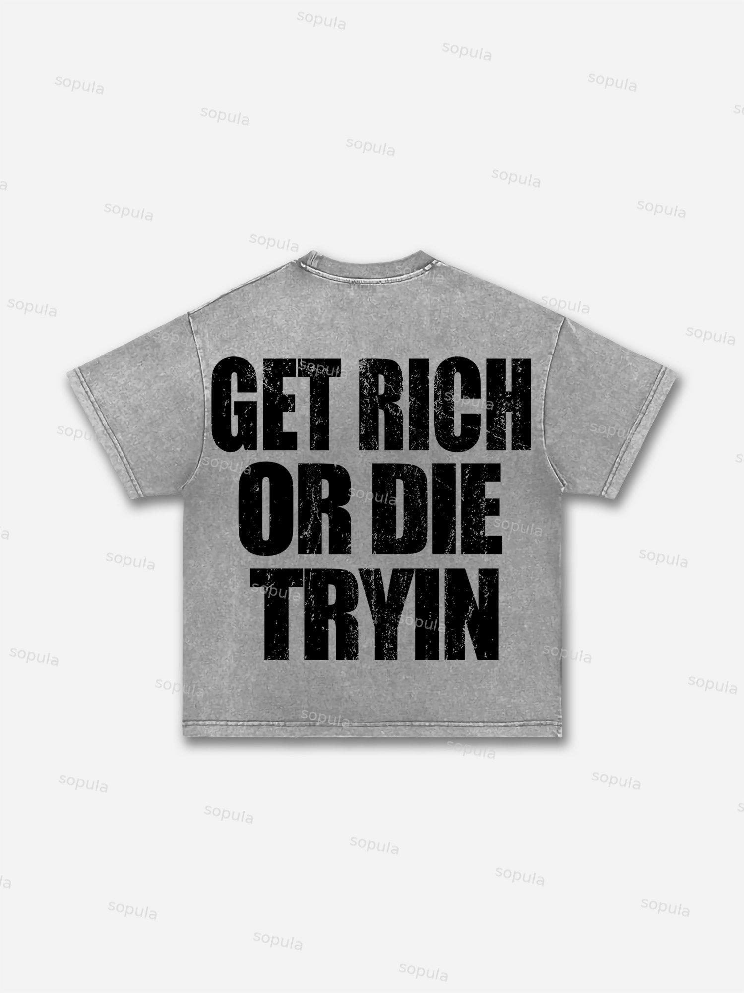 Get Rich Money Portrait Print Acid Wash T-shirt Product Image