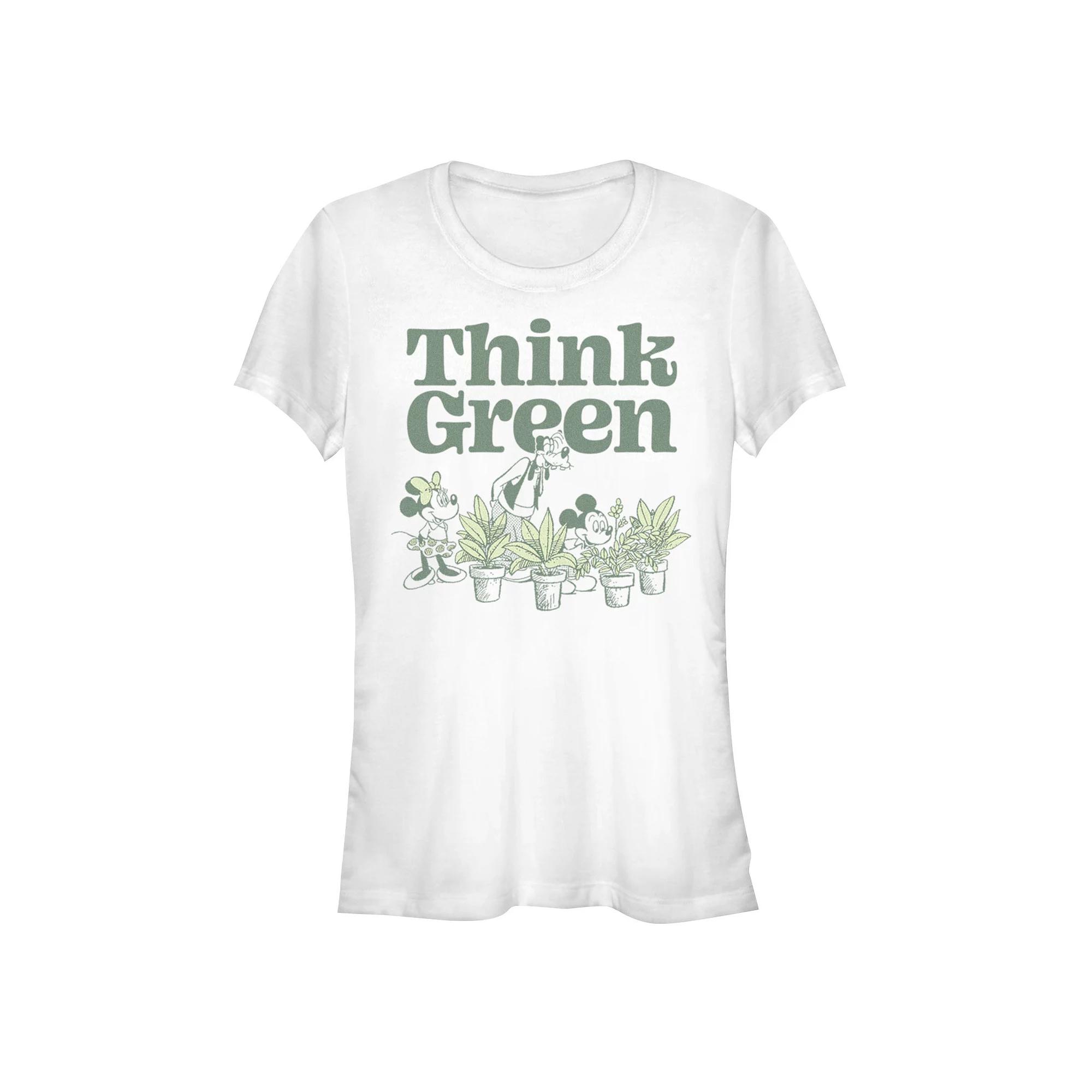 Disney Women's Mickey Classic Green Thinking Plants Tee, Girl's, Size: Small, White Product Image