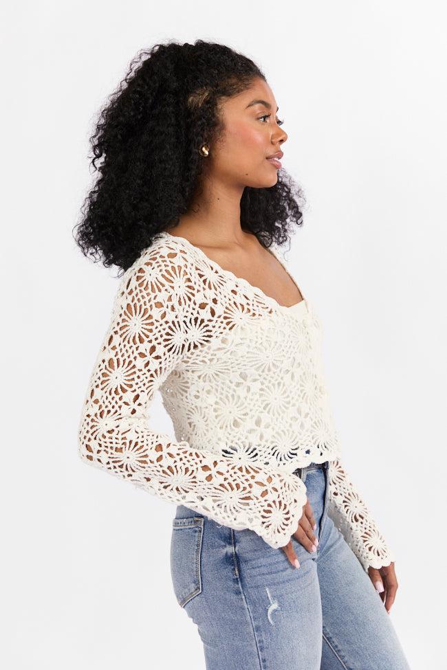 Unbeatable Memories Long Sleeve Ivory Crochet Cardigan FINAL SALE Product Image