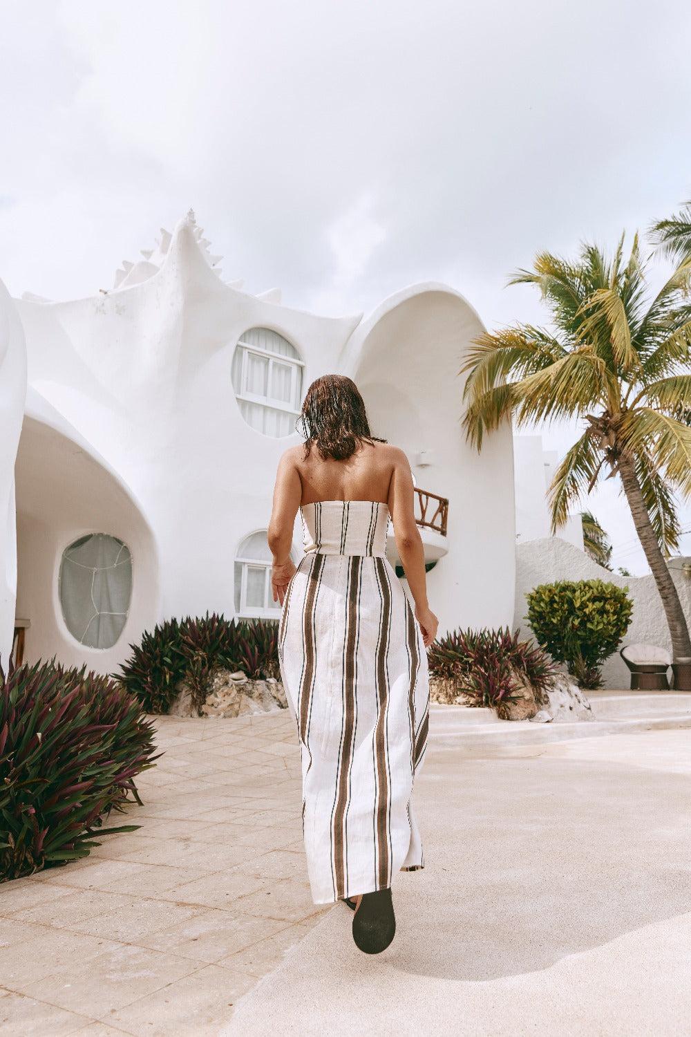 Alessandra Linen Strapless Midi Dress Dune Product Image