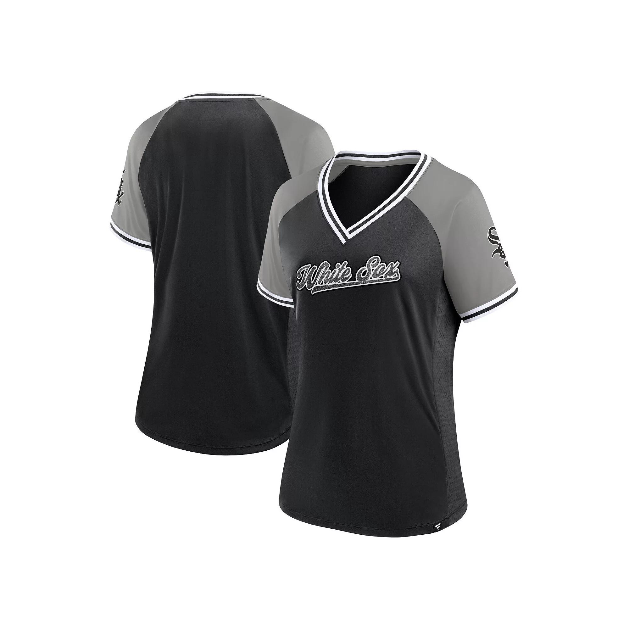 Women's Fanatics Black Chicago White Sox Glitz & Glam League Diva Raglan V-Neck T-Shirt,  Product Image