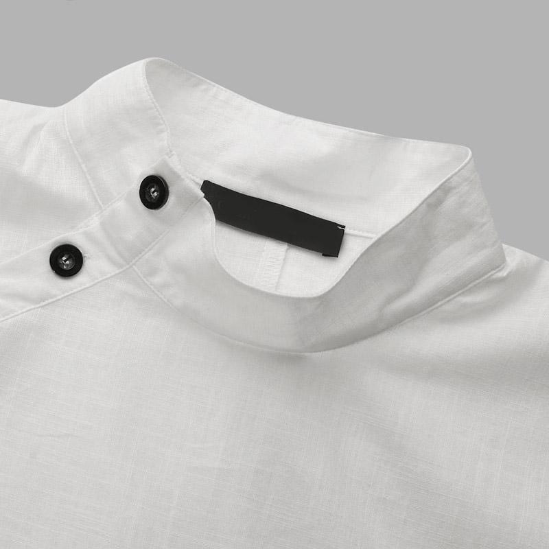 Solid Color Stand Collar Cap-Sleeve Shirts Product Image
