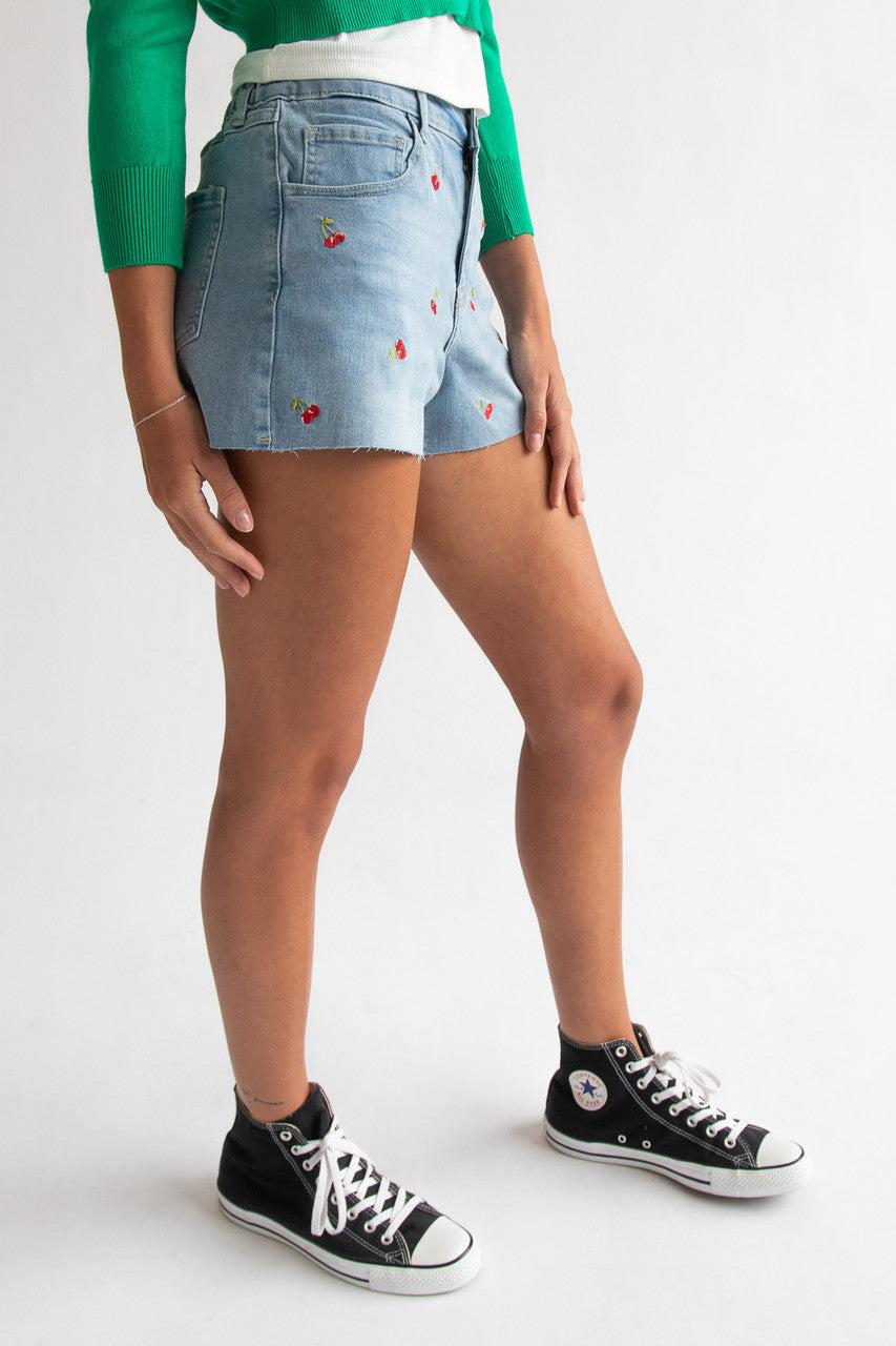 Embroidered Cut Off Denim Shorts Product Image