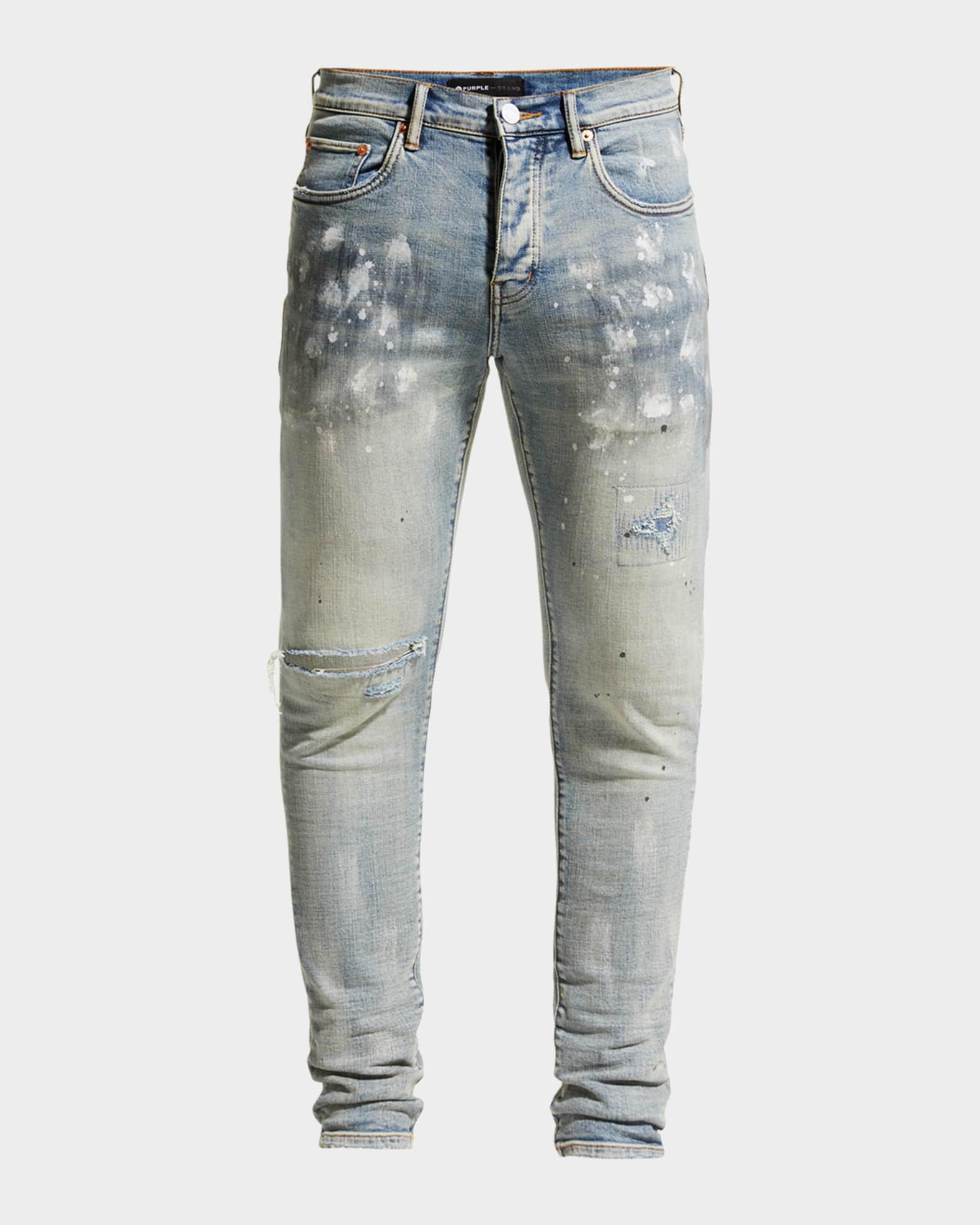 Men's P001 Light Indigo Paint Blowout Skinny Jeans Product Image