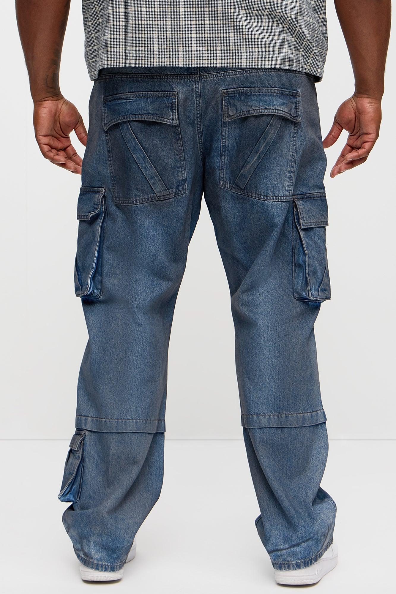 Oil Change Straight Cargo Jeans - Dark Wash Product Image