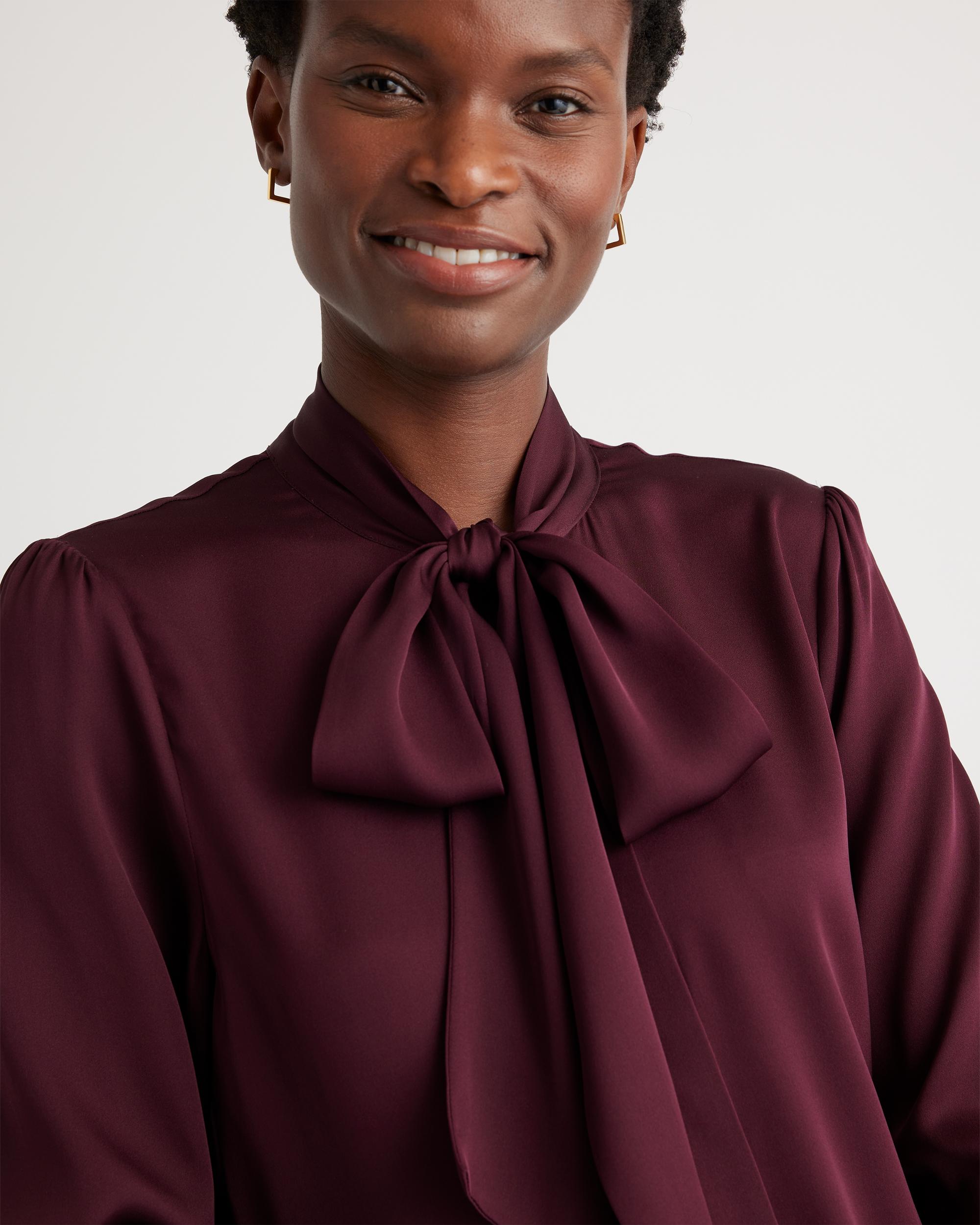 Quince | Women's Washable Stretch Silk Tie Neck Blouse Size XS Product Image