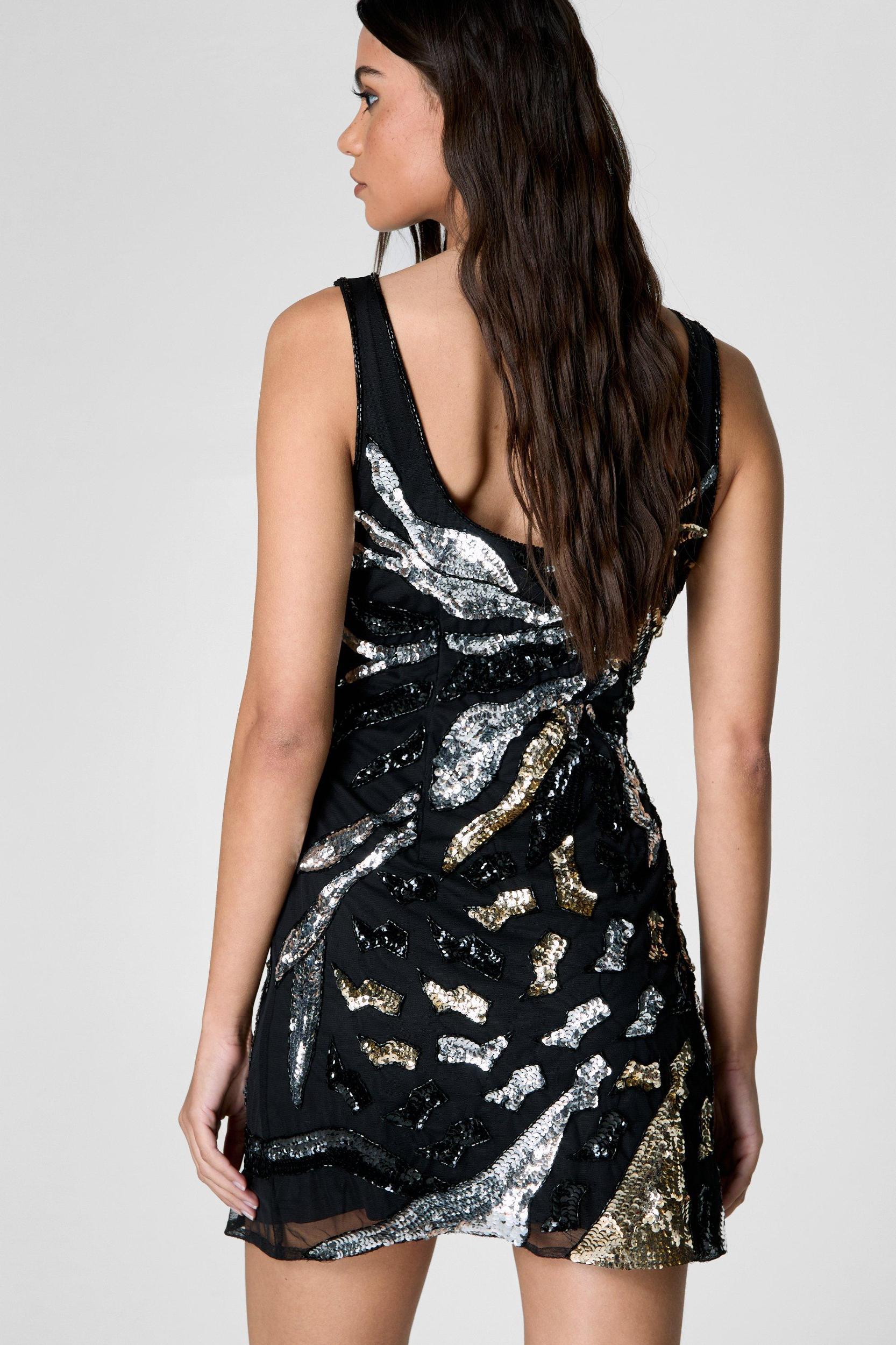 Embellished Lightening Bolt Scoop Neck Mini Dress Product Image