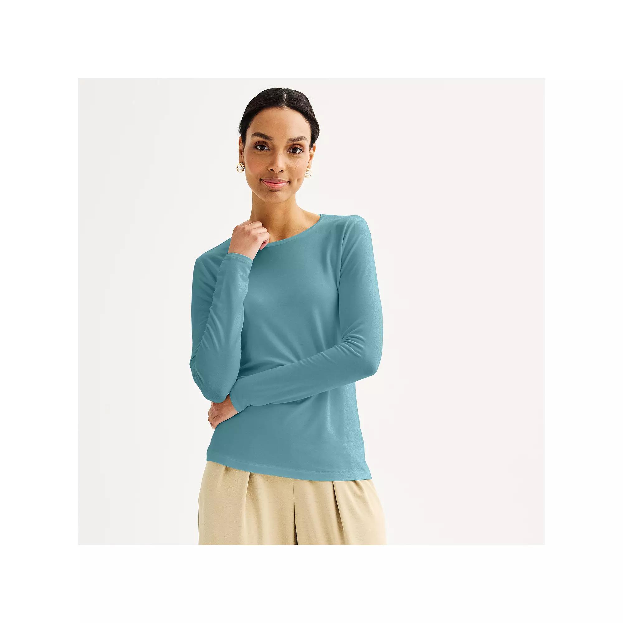 Women's Nine West Essential Long Sleeve Crewneck Shirt, Size: XXL, Carolina Bay Product Image