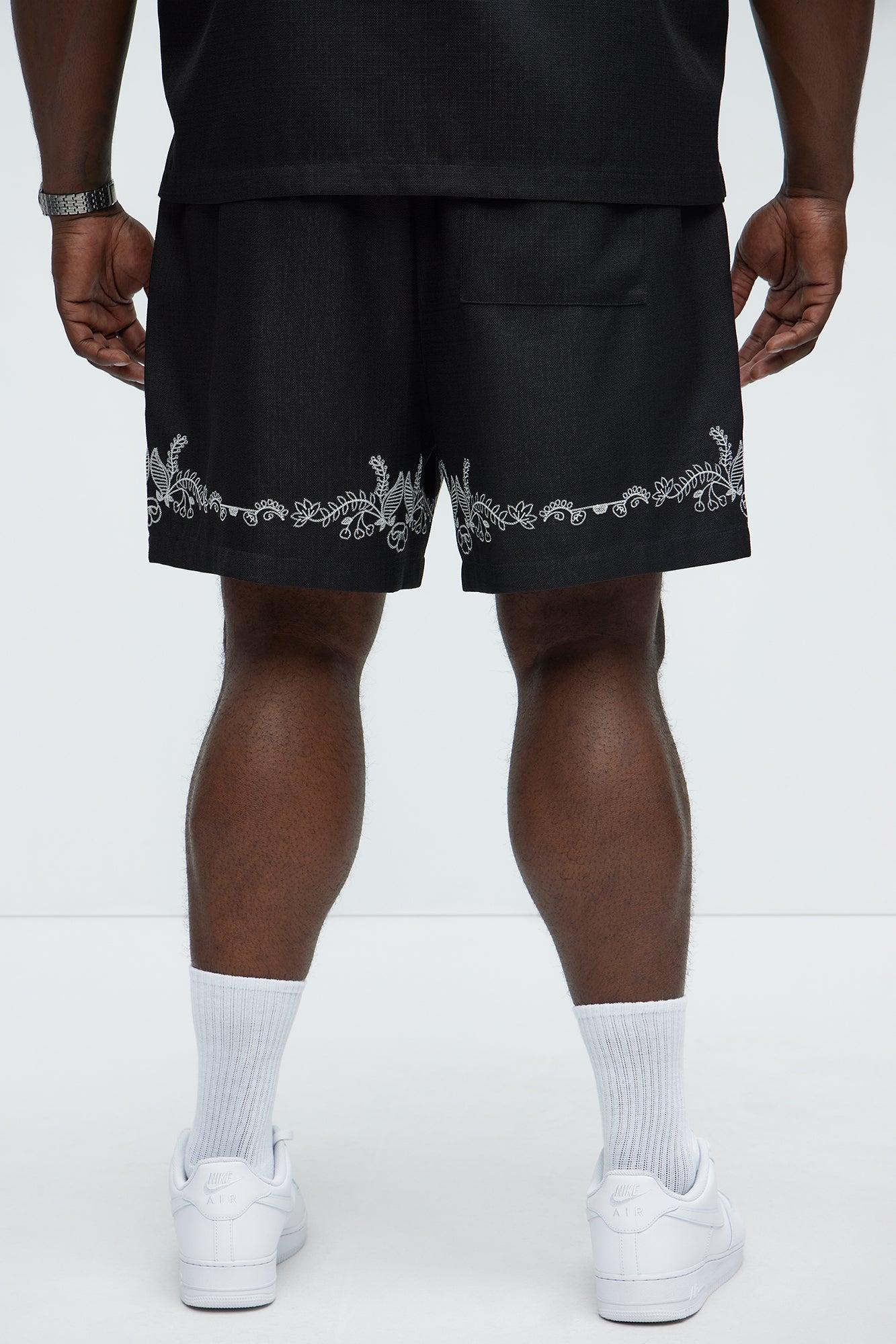 Vine Border Embroidered Shorts - Black Product Image