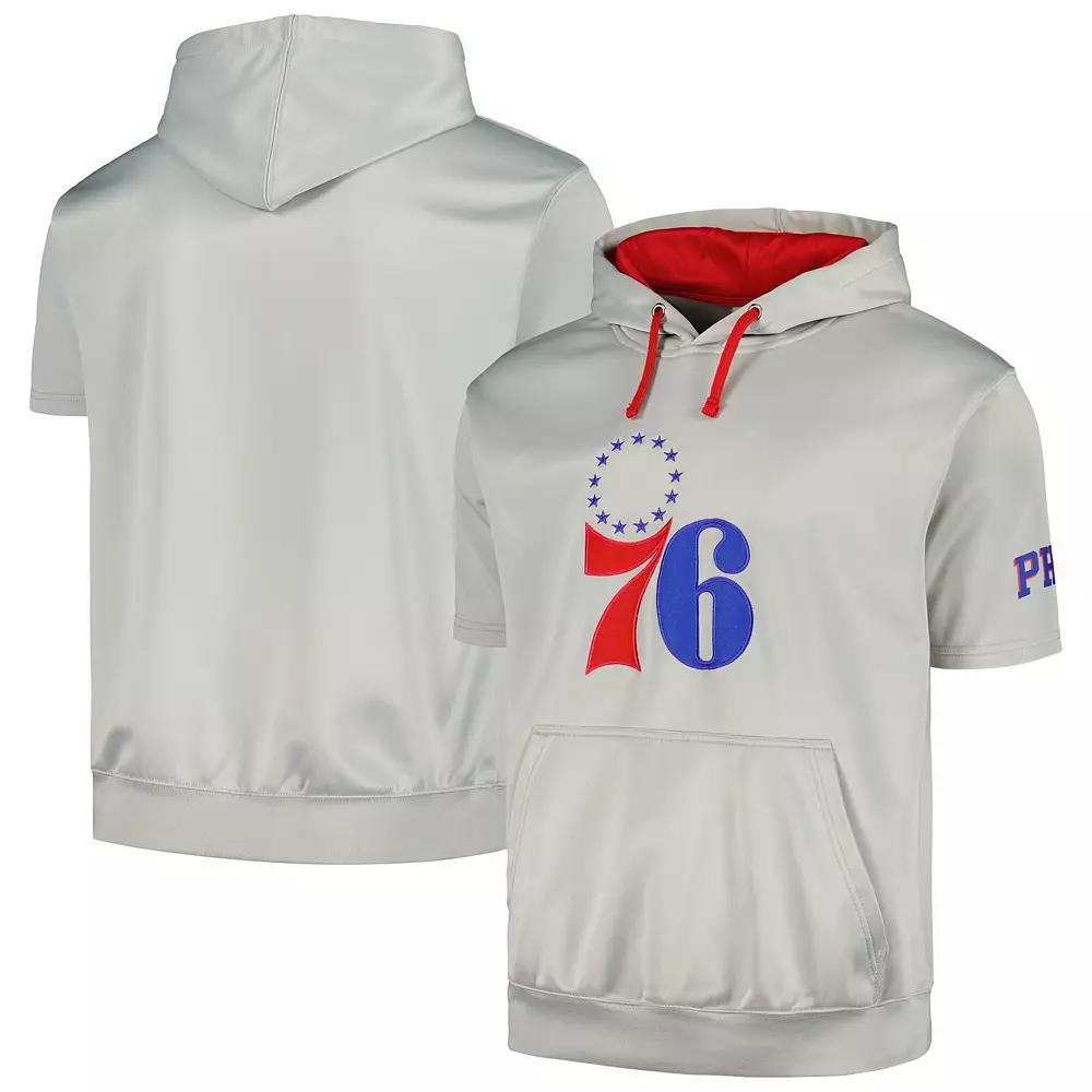 Men's Fanatics Branded Silver/Red Philadelphia 76ers Short Sleeve Pullover Hoodie,  Product Image
