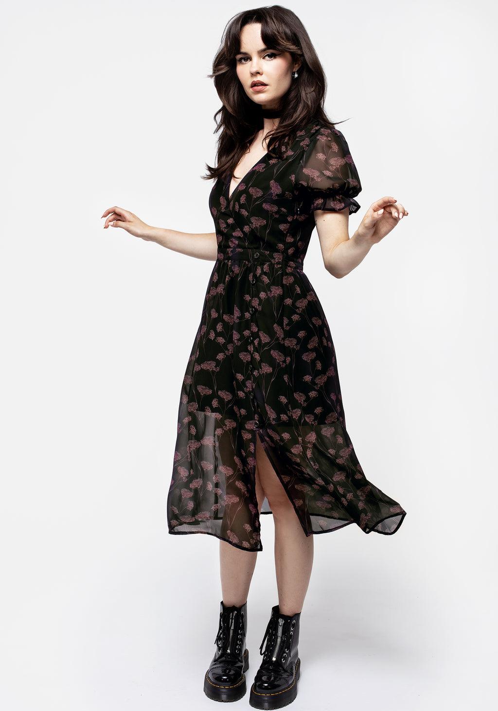 Judas V-Neck Button Midi Dress Product Image