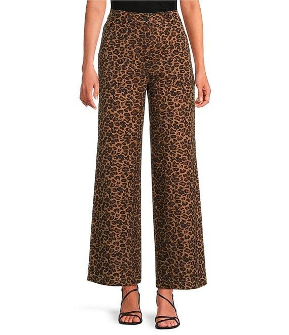 Skies Are Blue Leopard Print Wide Leg Denim Jeans Product Image