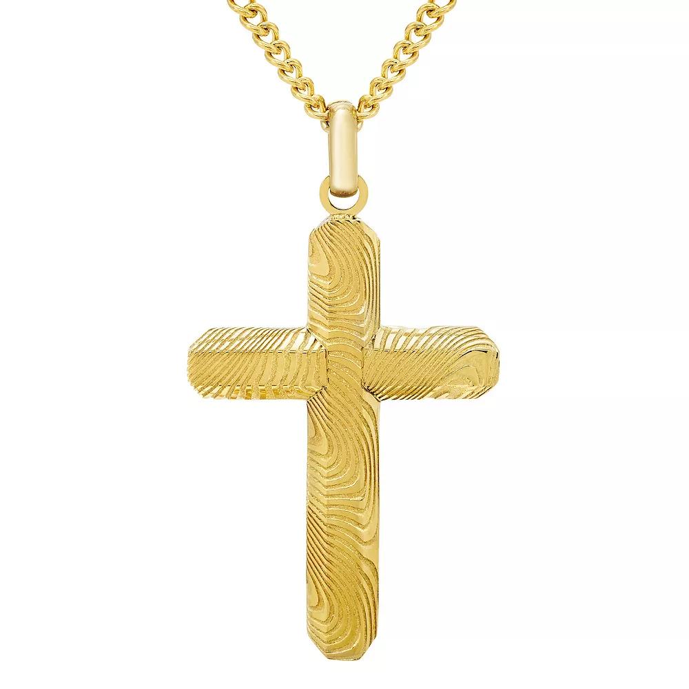 Men's Boston Bay Diamonds Yellow Damascus Steel Cross Pendant Necklace, Size: 24", Gold Tone Product Image