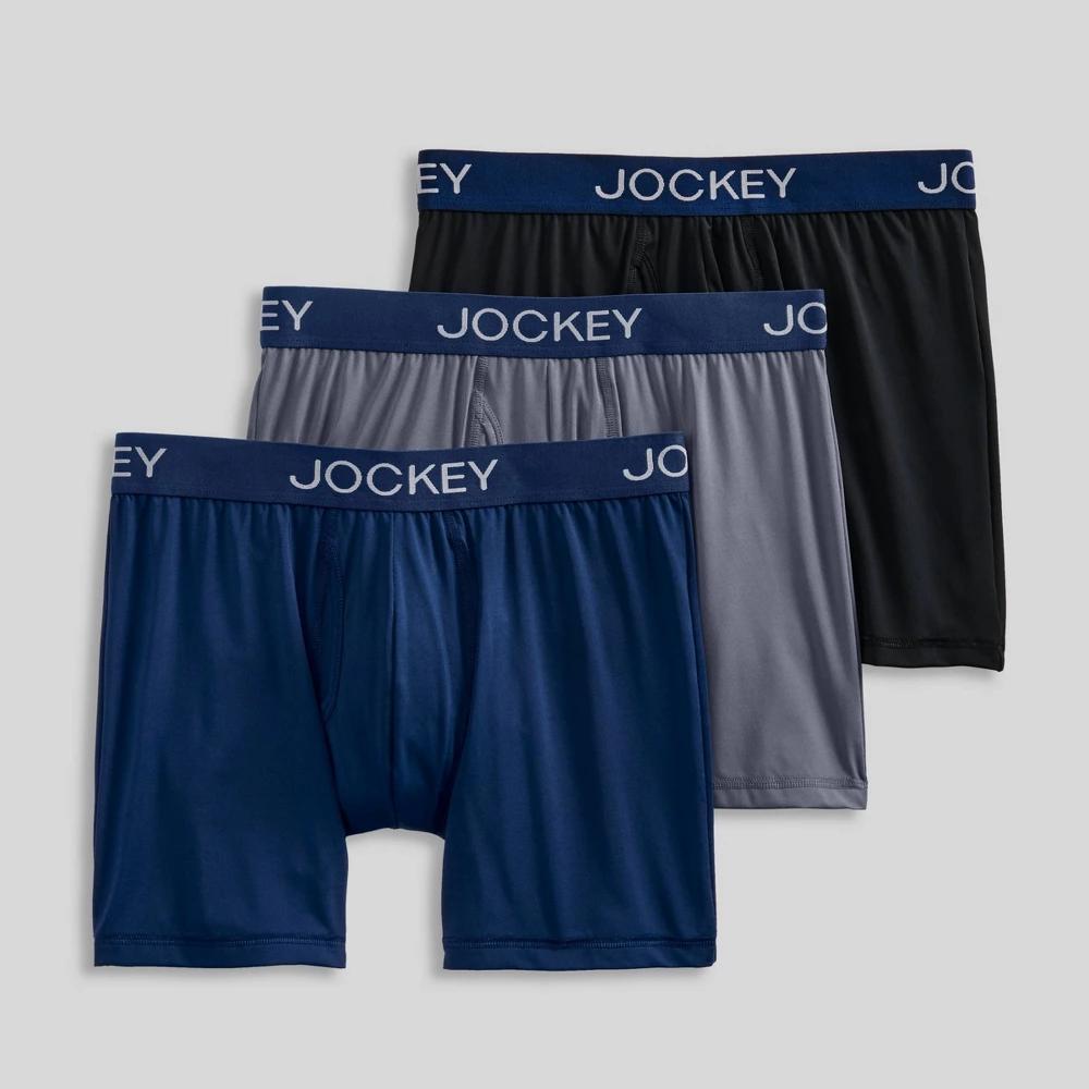 Jockey Generation™ Men's Microfiber Stretch Long Leg 3pk Boxer Briefs - Gray/Black/Blue M: Moisture Wicking, Quick Drying, Tagless Design Product Image