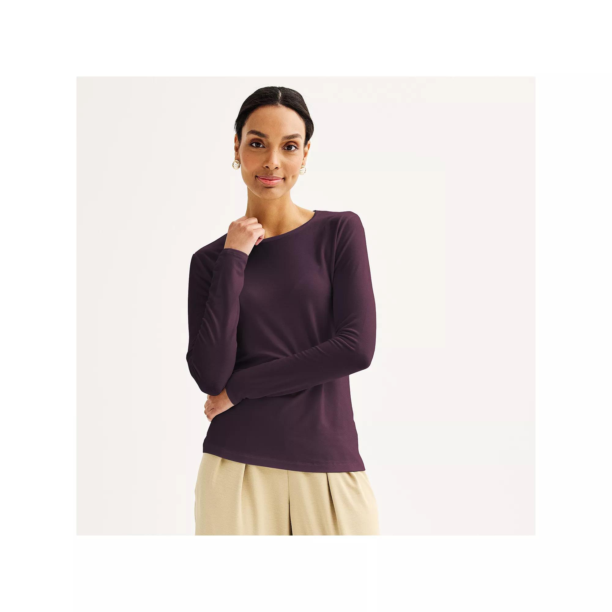 Women's Nine West Essential Long Sleeve Crewneck Shirt,  Product Image