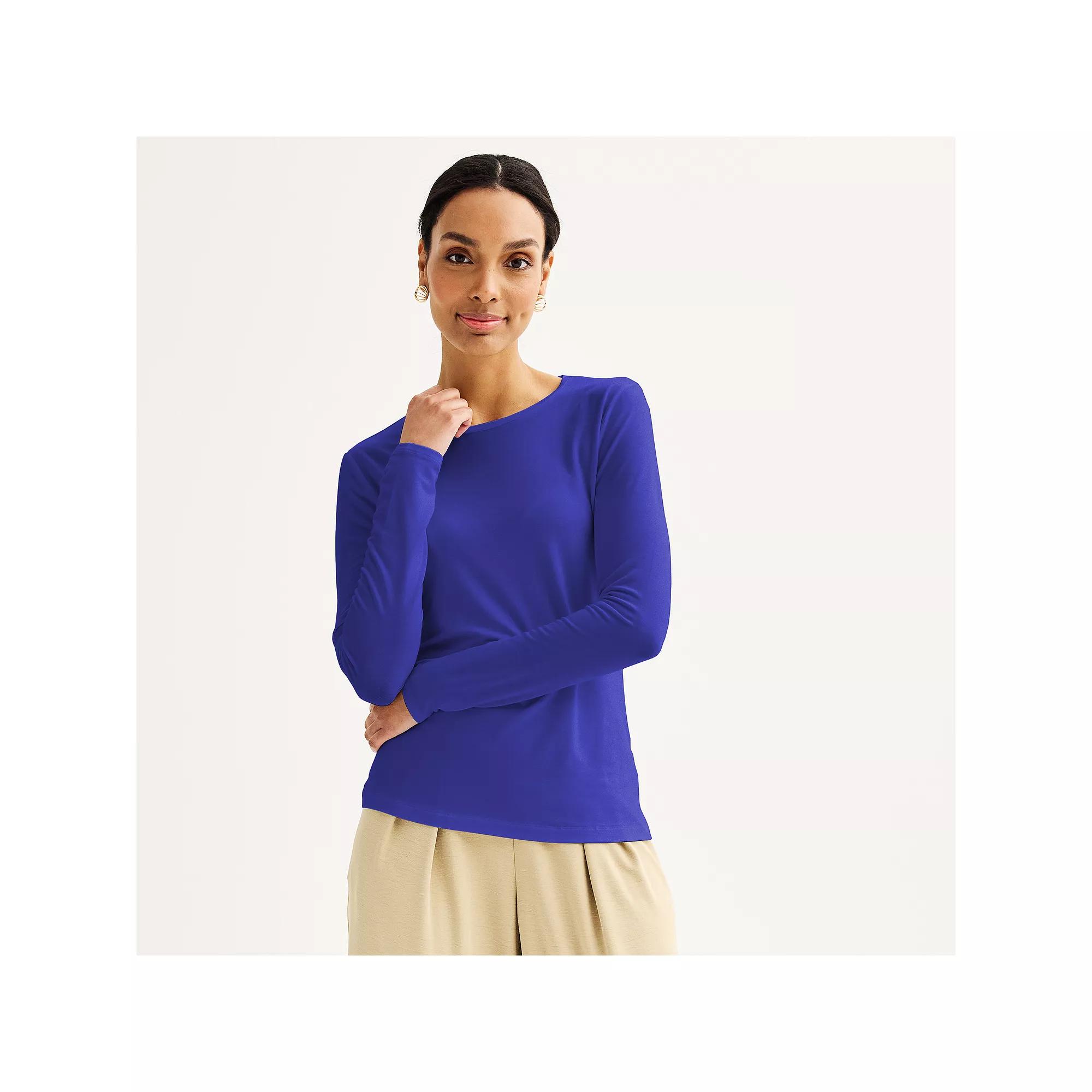 Women's Nine West Essential Long Sleeve Crewneck Shirt,  Product Image