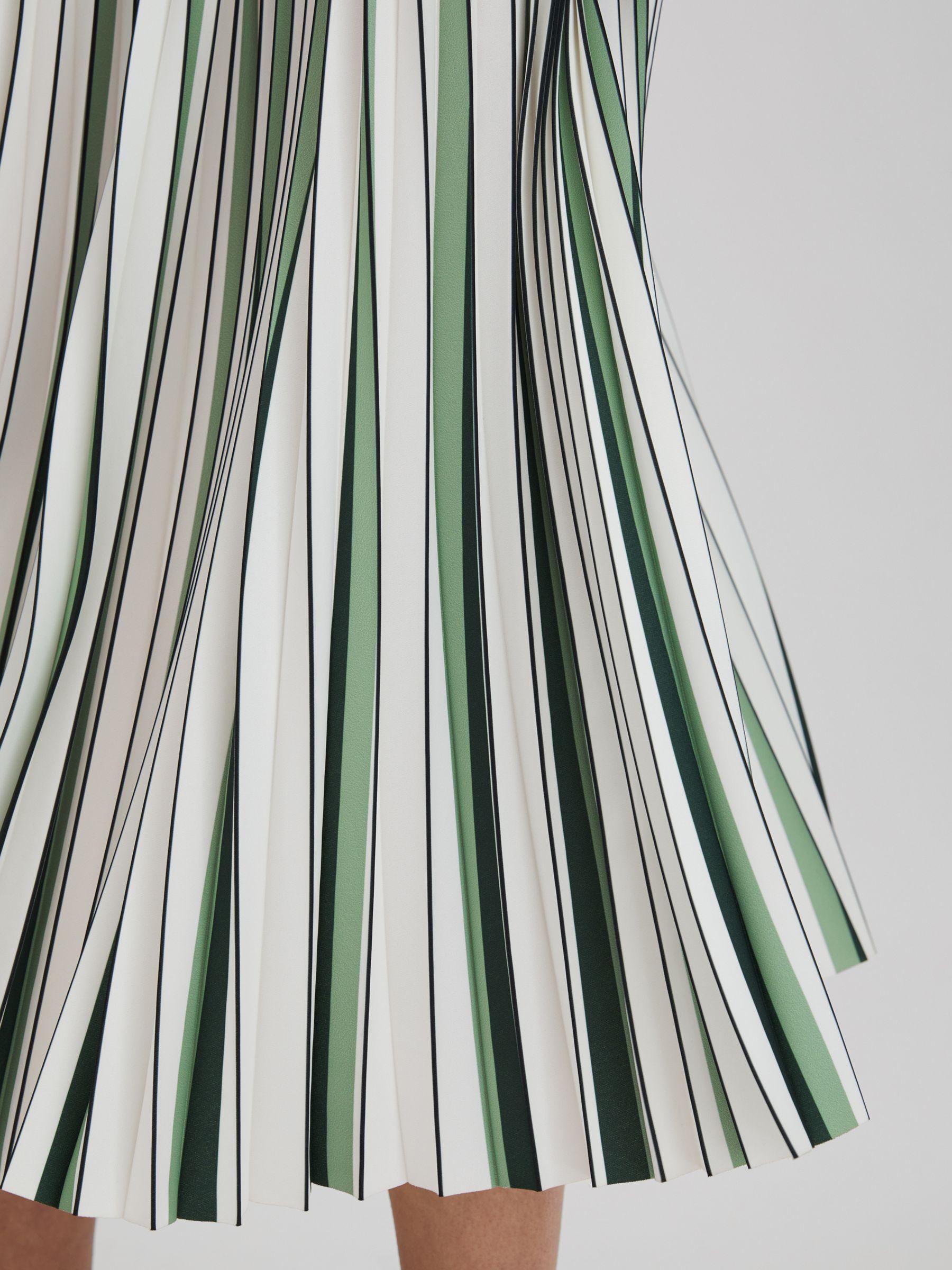 Pleated Striped Midi Skirt in Green/Cream Product Image