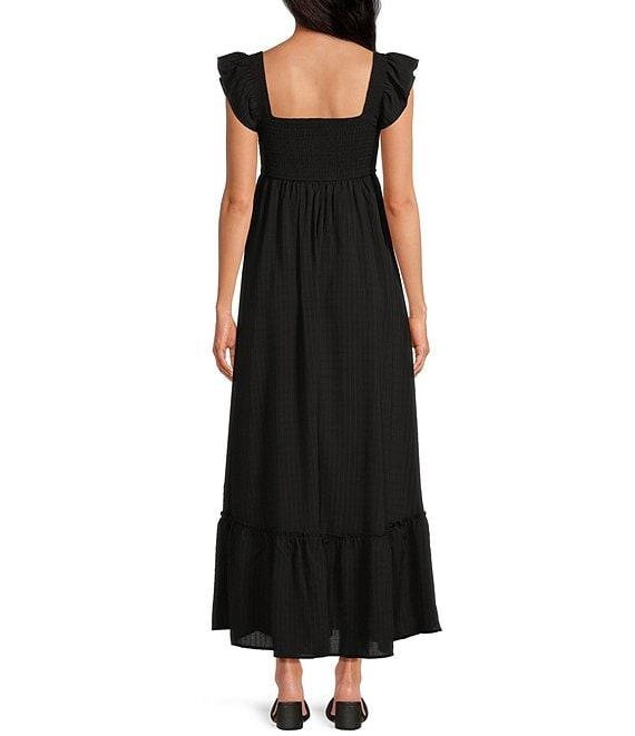 Allison & Kelly Textured Woven V-Neck Flutter Sleeve Smocked Dress Product Image