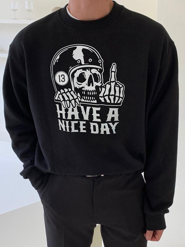Men’s Funny Skull Letter Print Pullover Sweatshirt Product Image