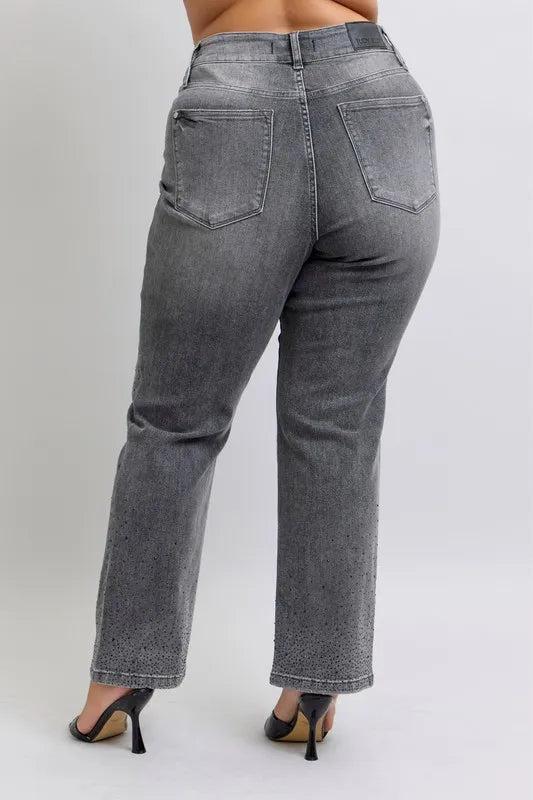 88919   Thelma Hi-Rise Rhinestone Straight Judy Blue Jeans Product Image