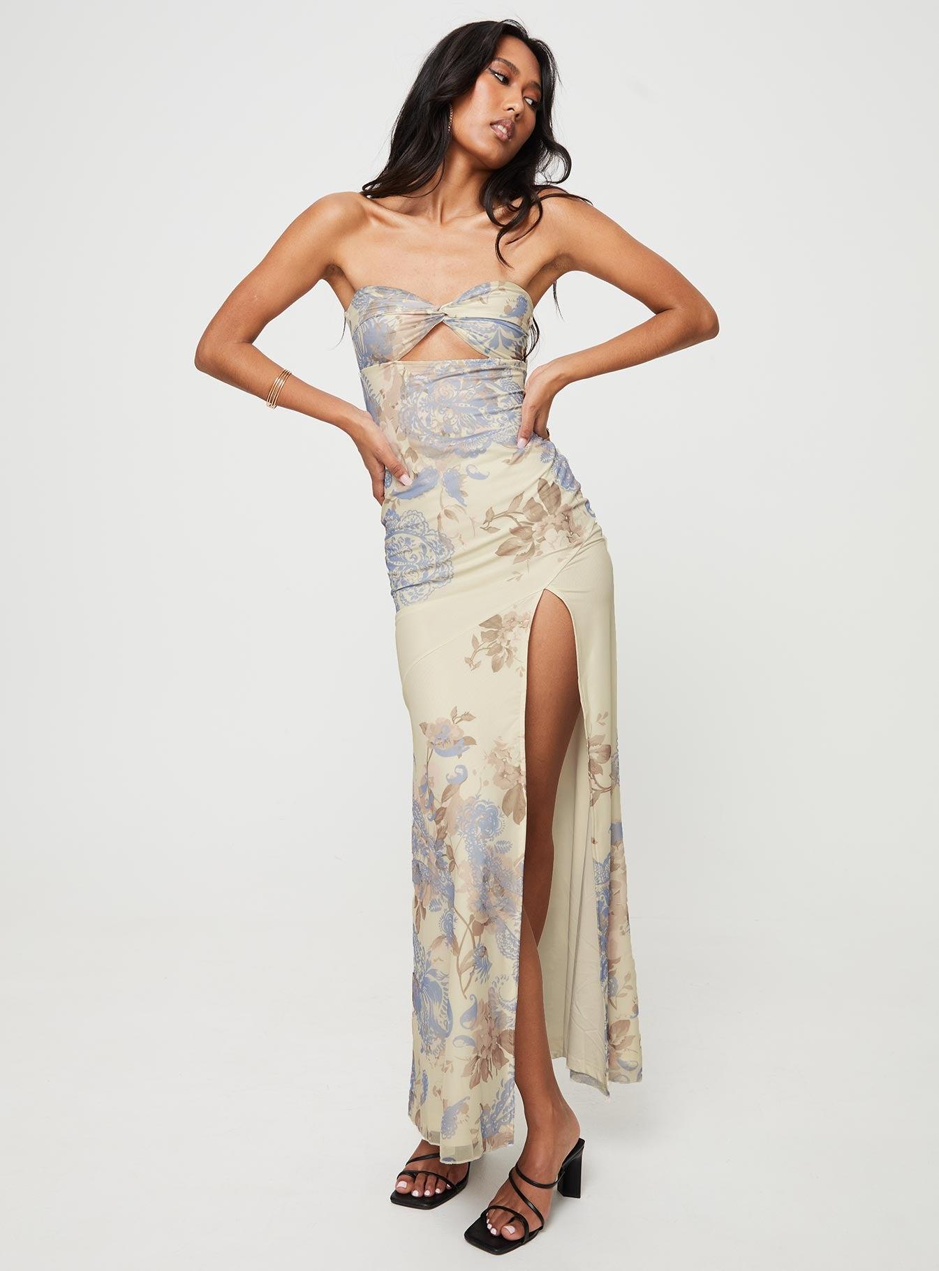 Kyanne High Split Maxi Dress Cream Multi Product Image