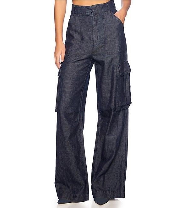 Susana Monaco Denim Linen High Rise Wide Leg Cargo Pants Product Image