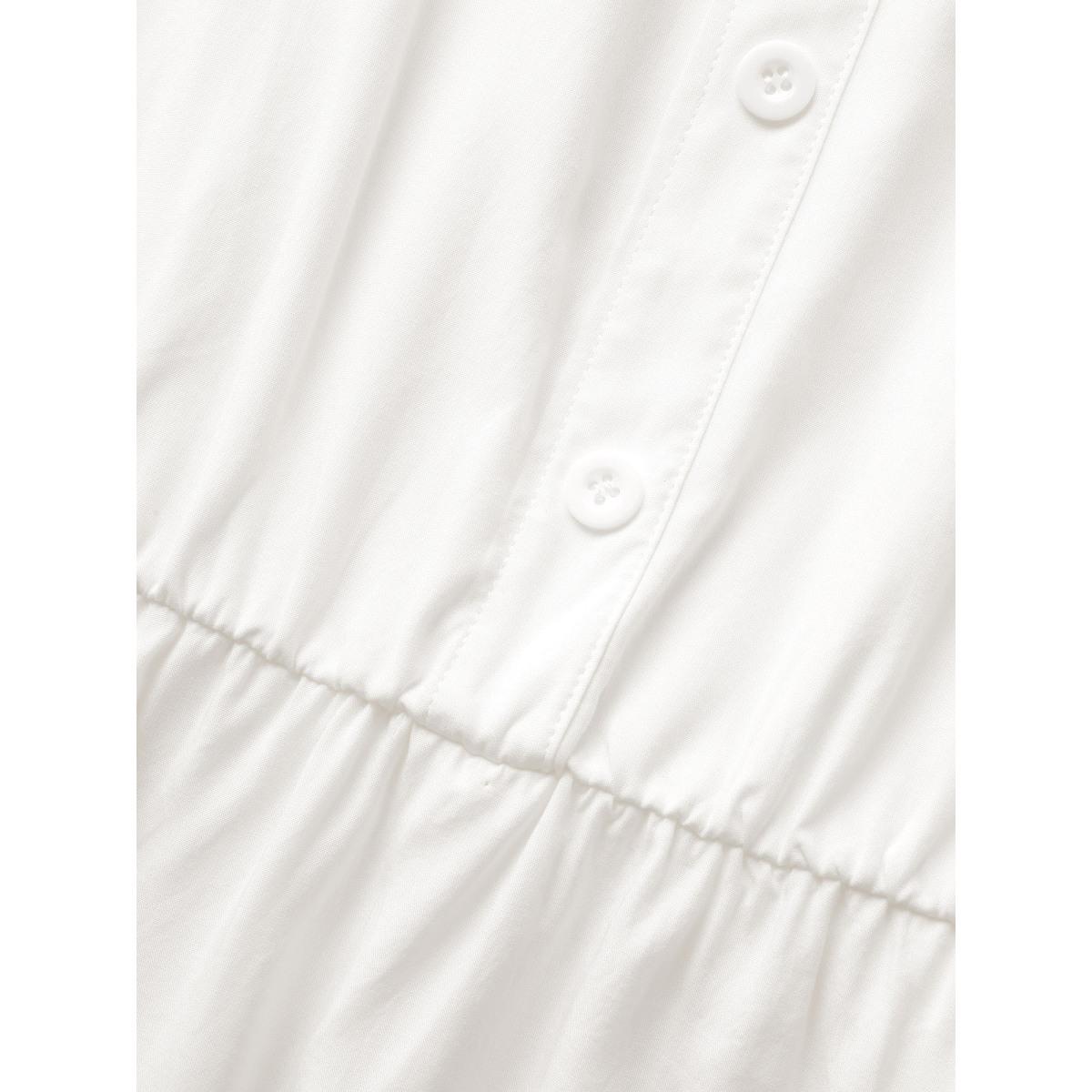 Plus Size Shirt Collar Button Detail Woven Ribbon Dress Originalwhite Women Workwear Essentials Woven ribbon&lace trim Shirt collar Long Sleeve Curvy BloomChic 22-24/3X Product Image