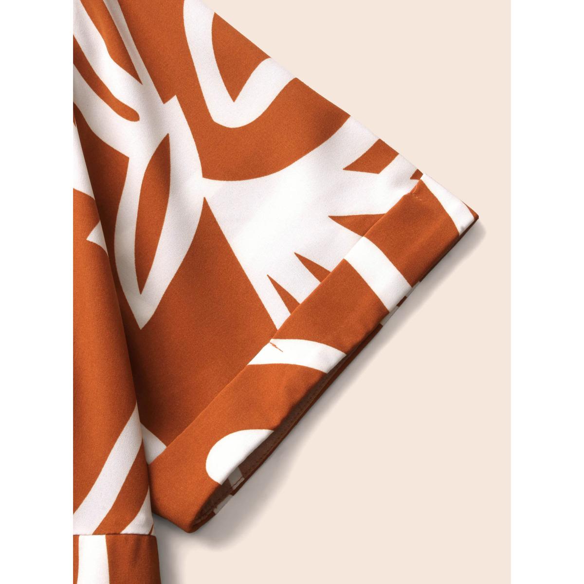 Plus Size Graffiti Overlap Collar Shirred Midi Dress Coral Women At the Office Overlapping Overlap Collar Short sleeve Curvy BloomChic 26/4X Product Image