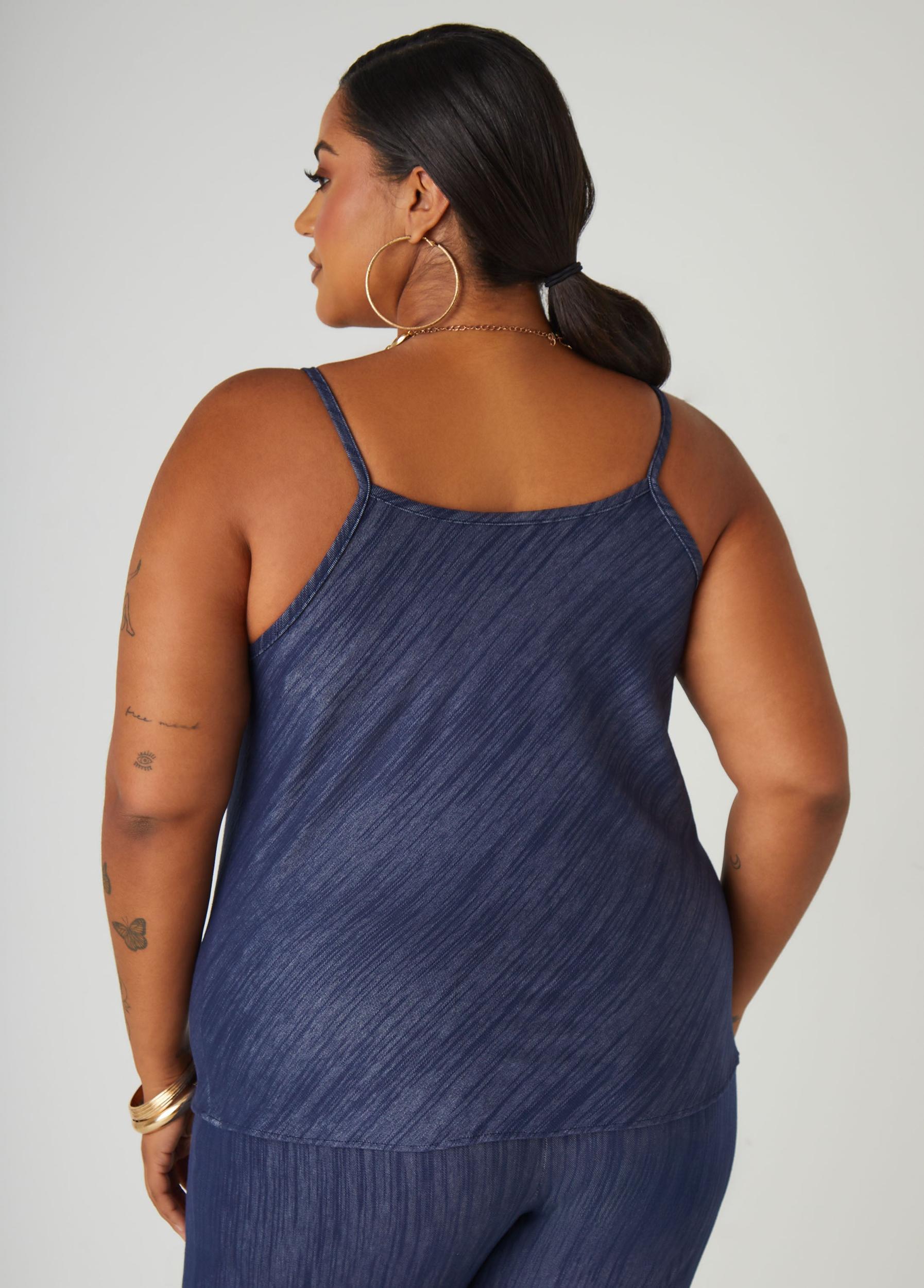 Textured Denim Cowl Neck Top Product Image