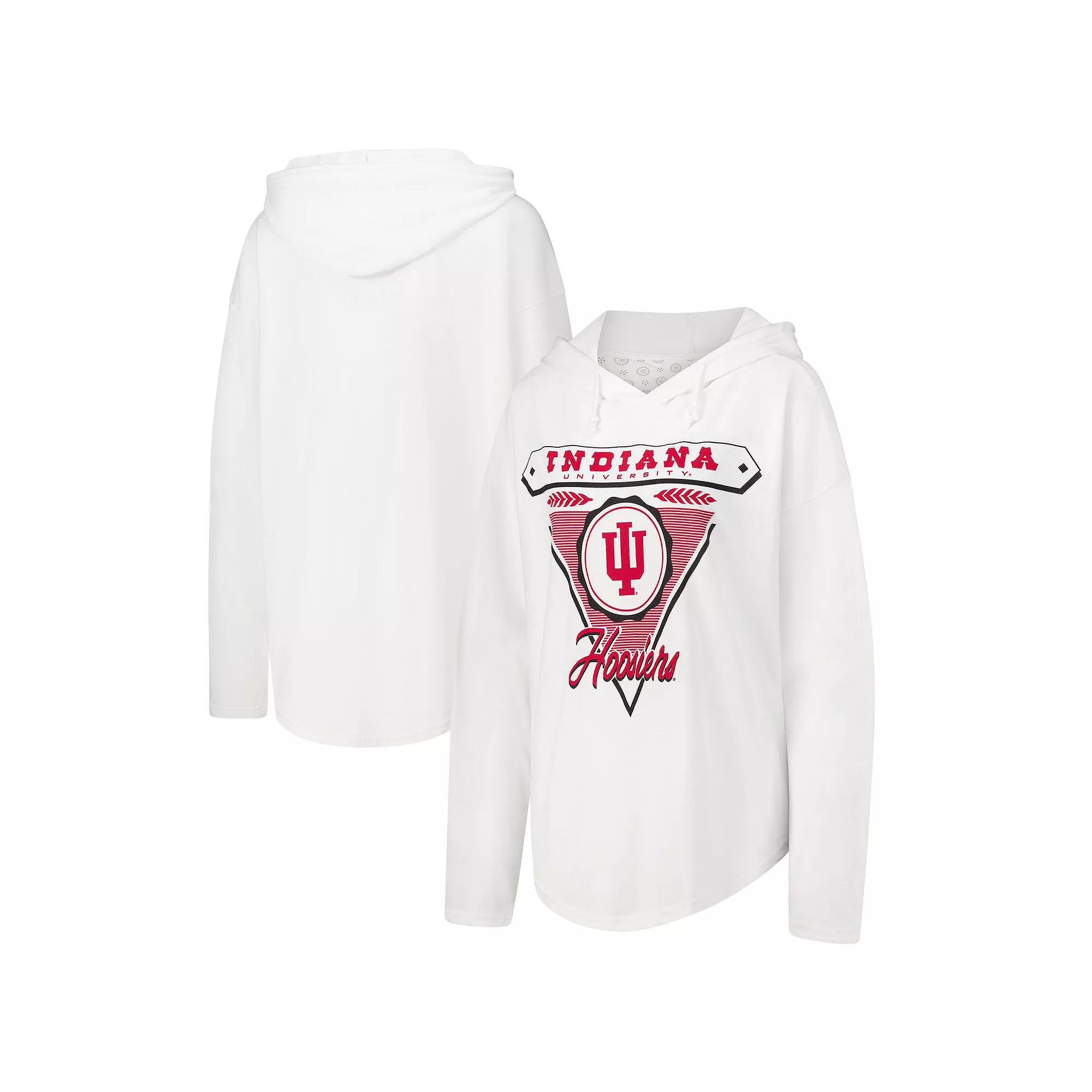 Women's Pressbox White Indiana Hoosiers San Bruno Hoodie Long Sleeve T-Shirt,  Product Image