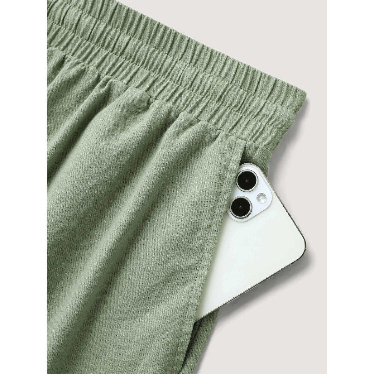 Plus Size Shirred Drawstring Solid Wide-Leg Pants Women Mint Leisure Wide Leg Mid Rise Casual Pants BloomChic 28/5X Product Image
