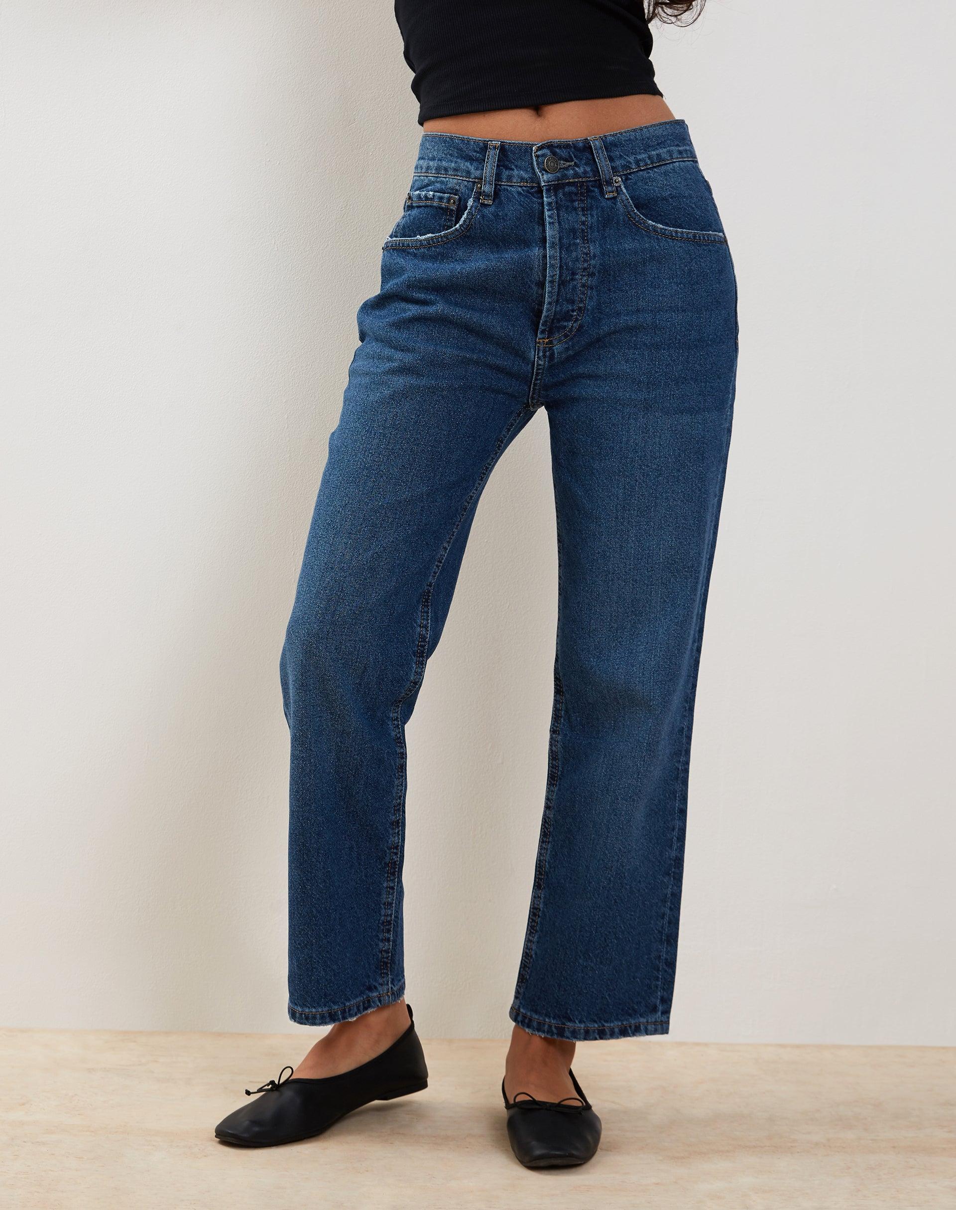 Mid Rise Straight Leg Jeans in Mid Blue Used Denim Product Image