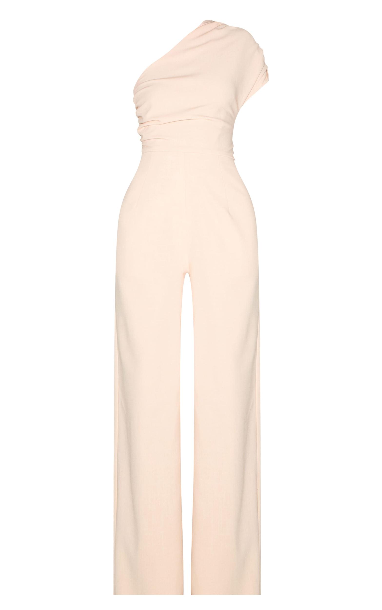 Sand Asymmetric Ruched Wide Leg Jumpsuit Product Image