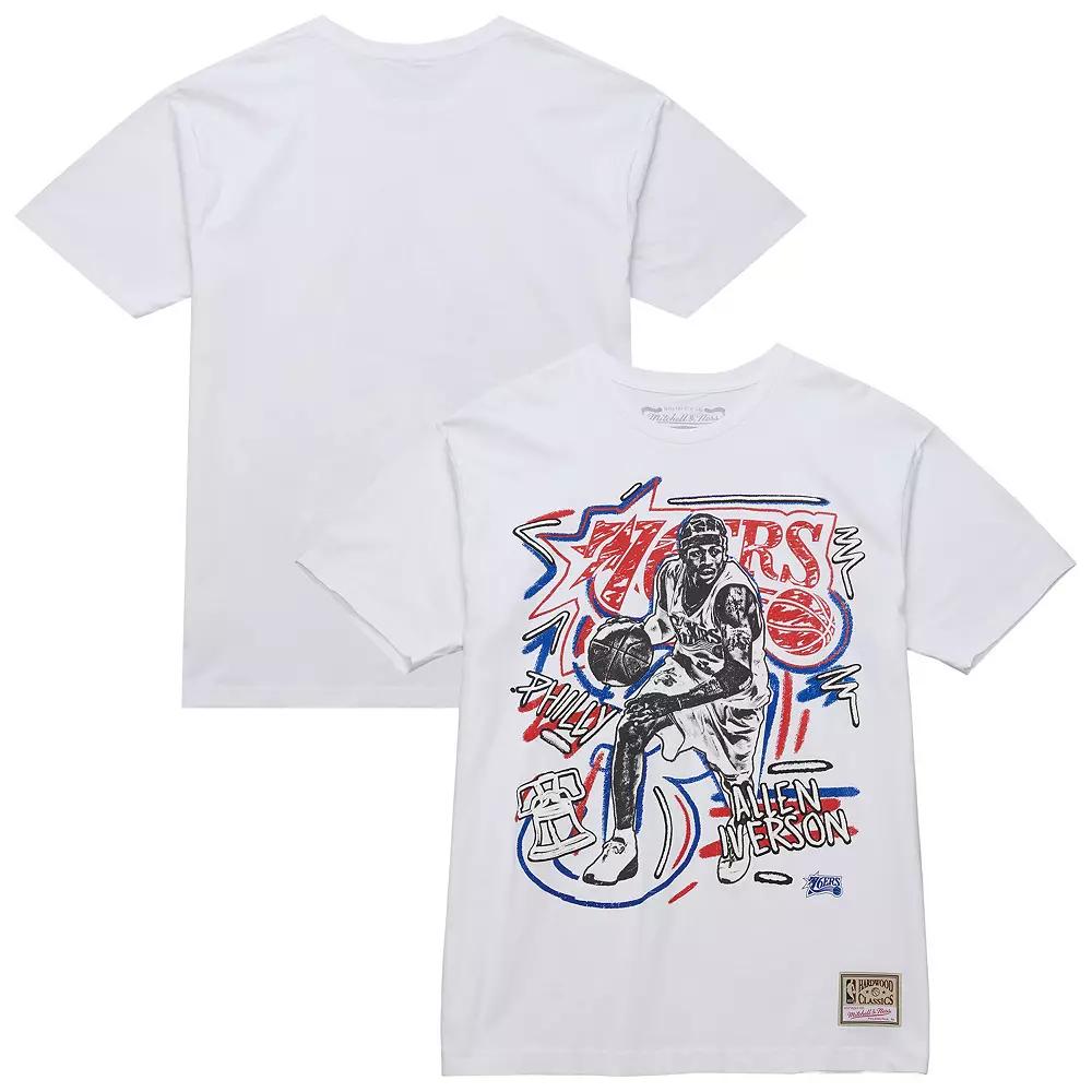 Men's Mitchell & Ness Allen Iverson White Philadelphia 76ers Hardwood Classics Chalked Up T-Shirt,  Product Image