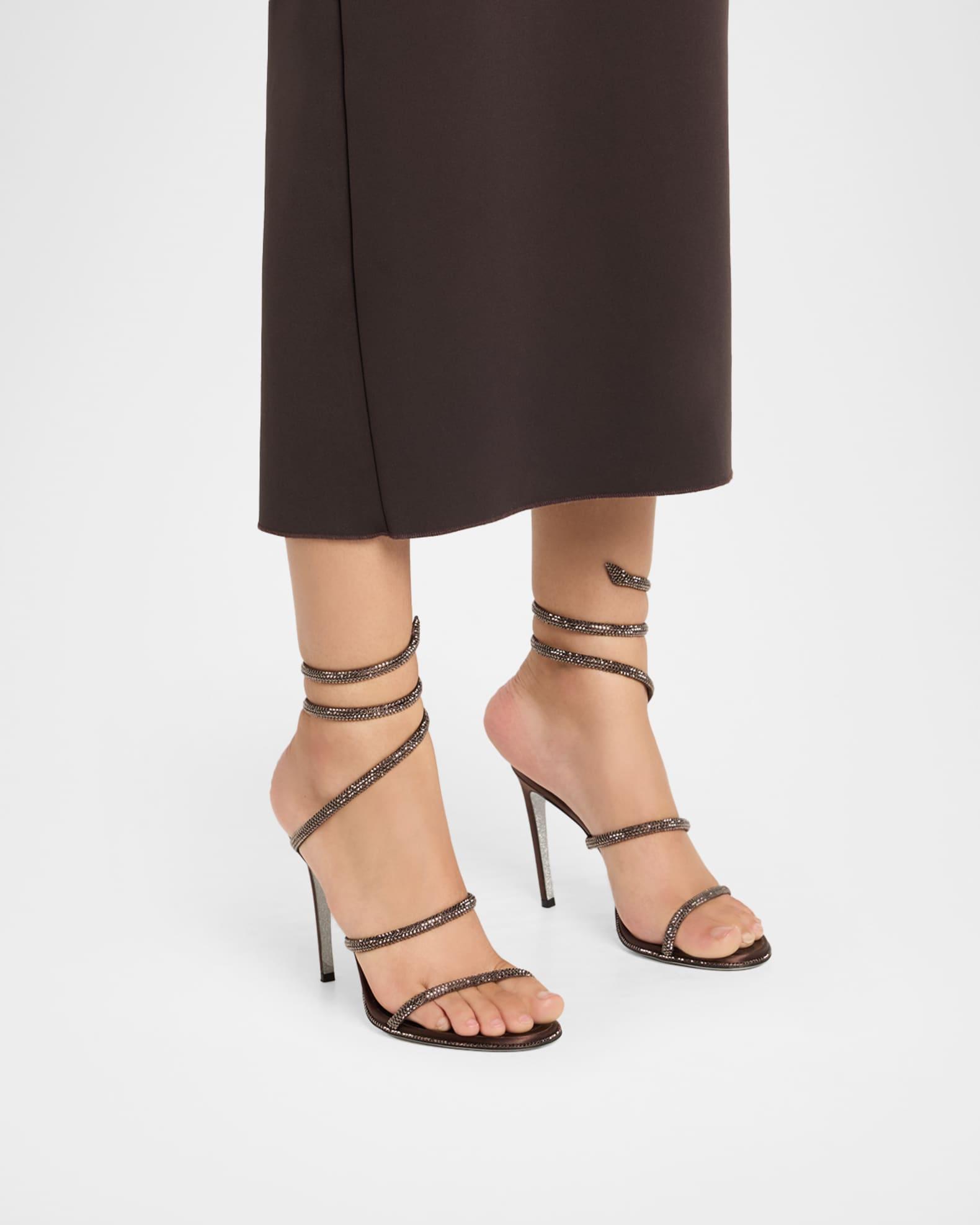 Snake Spiral-Wrap Strass Satin Sandals Product Image