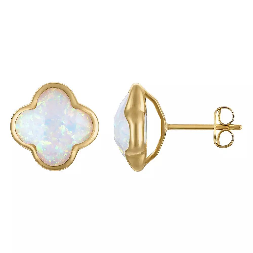 Tiara 10k Gold Gemstone Clover Stud Earrings, Women's, Created White Product Image
