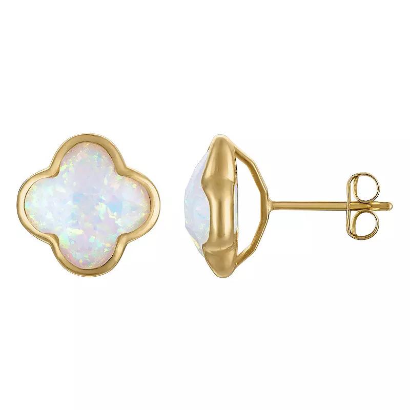Tiara 10k Gold Gemstone Clover Stud Earrings, Women's, Created White Product Image