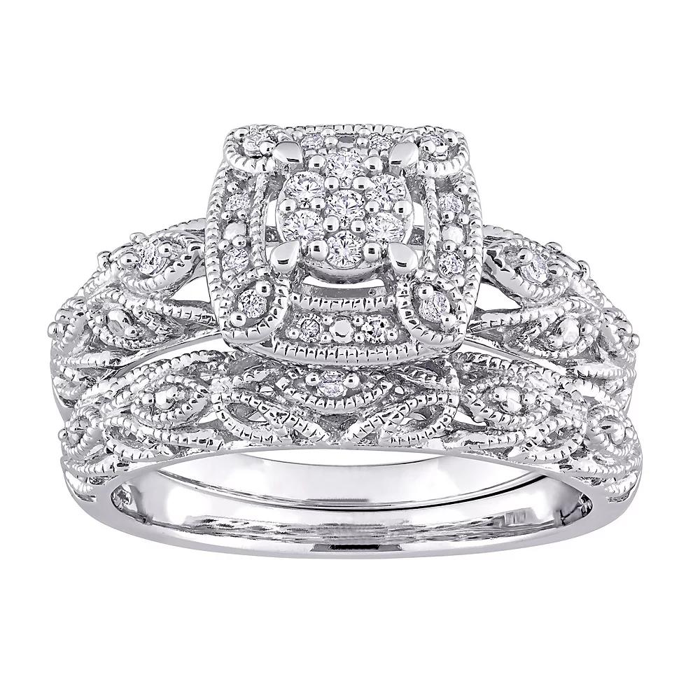 Stella Grace Sterling Silver 1/5 Carat T.W. Diamond Vintage Engagement Ring Set, Women's, Size: 7 Product Image