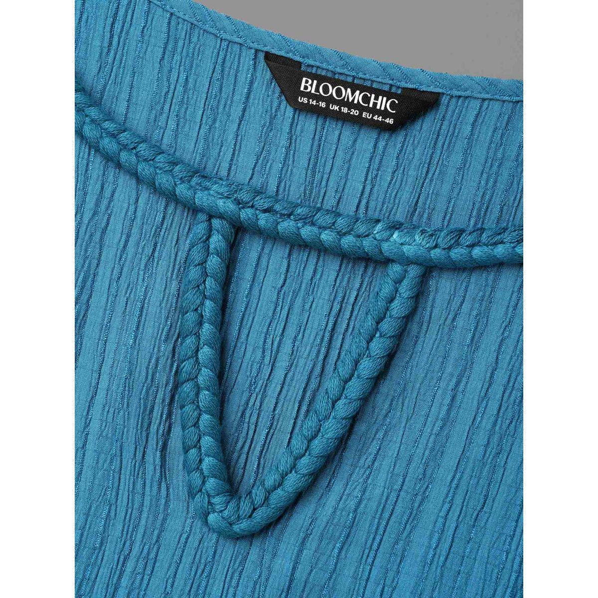 Plus Size Neck Cut-Out Textured Midi Dress Aegean Women Resort Woven ribbon&lace trim Round Neck Half Sleeve Curvy BloomChic 14-16/1X Product Image