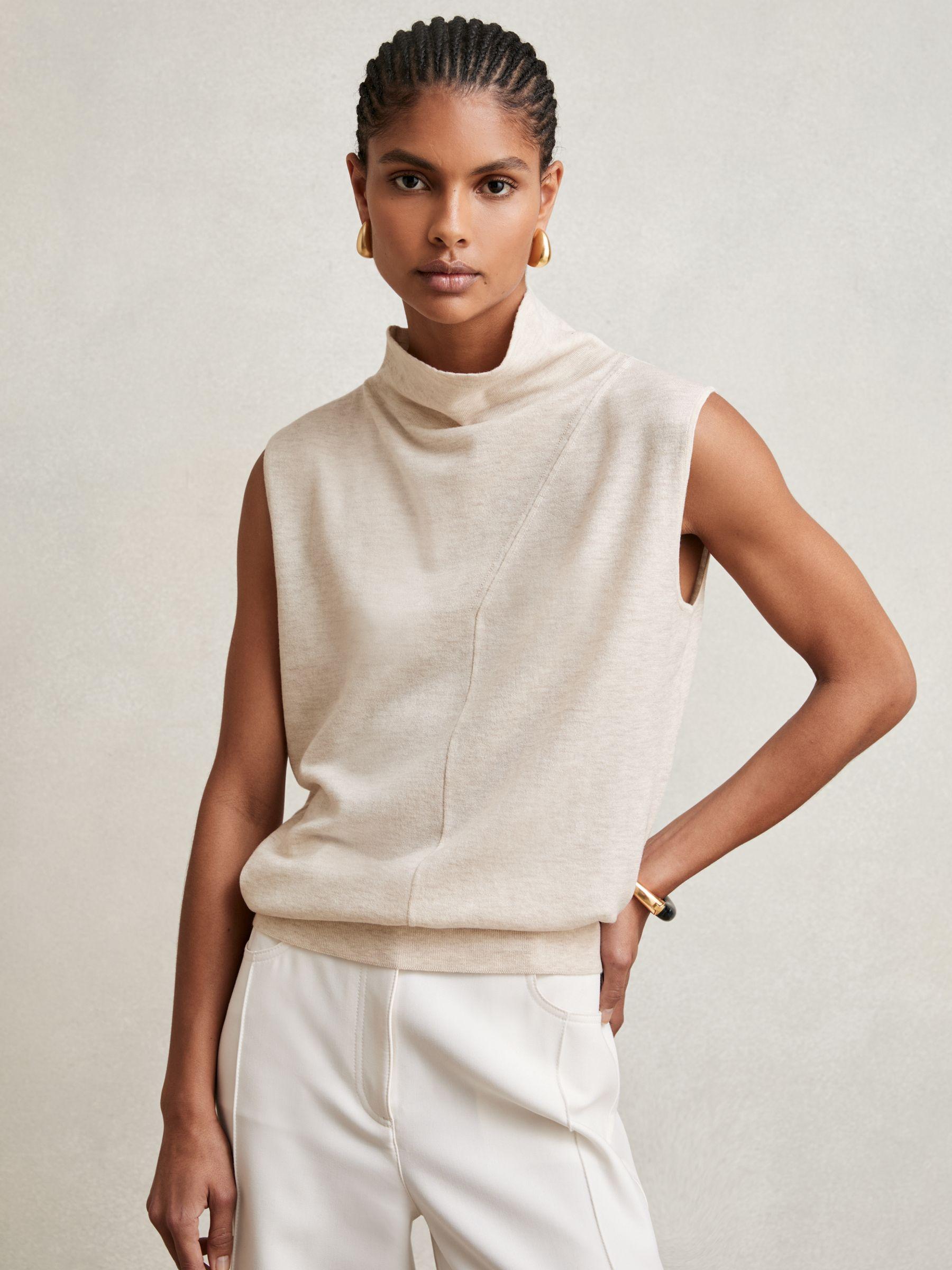 Wool Slouched Sleeveless Top in Stone Neutral Product Image
