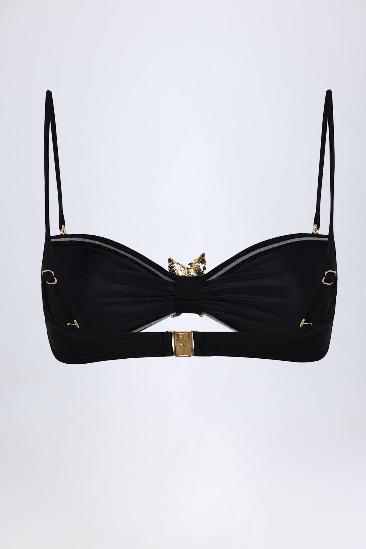 Hardware-Detail Halterneck Bikini Top in Black Product Image